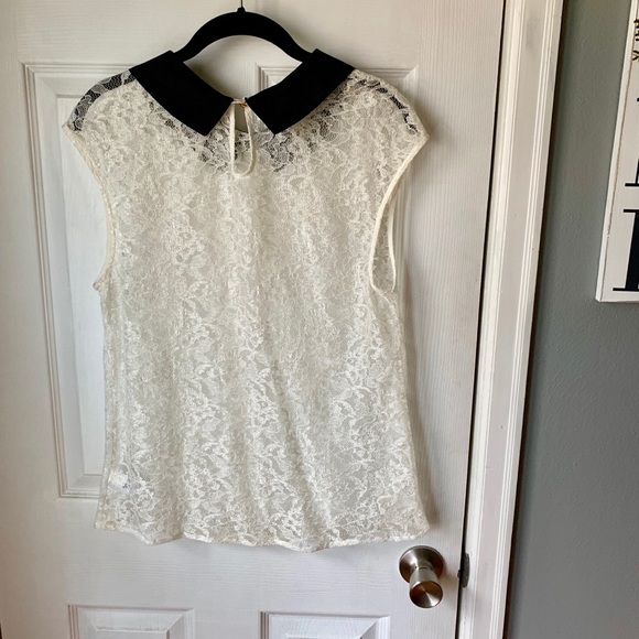 3 for $25! Express White Lace Top w/Black collar - Picture 2 of 5